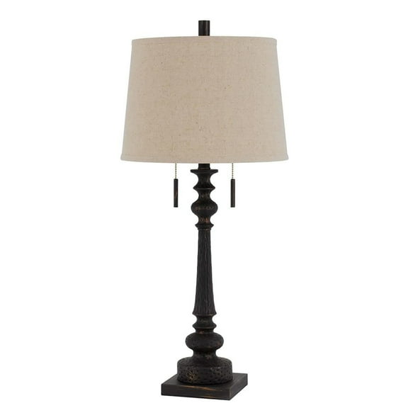 60W X 2 Torrington Resin Table Lamp With Pull Chain Switch And Hardback Linen Shade