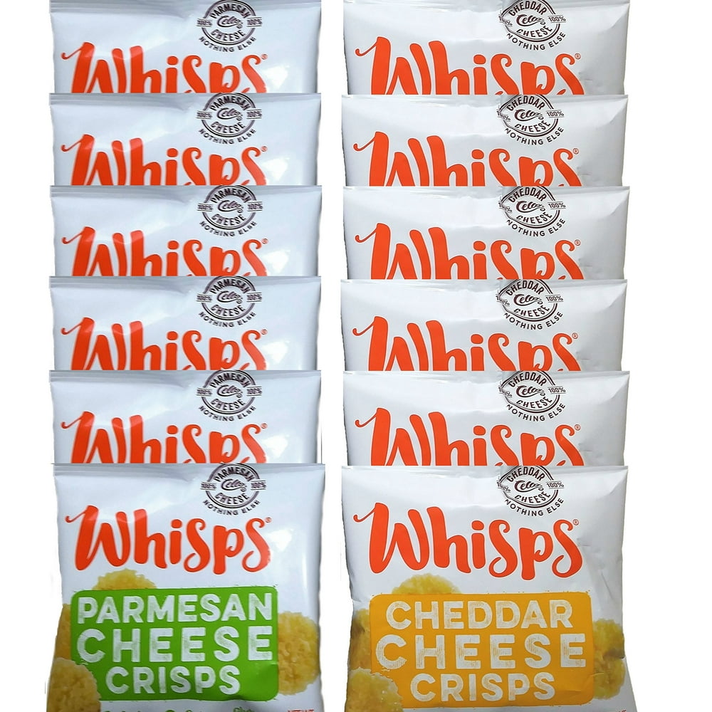 Whisps Cheese Crisps, Single Serve Bags, 6 Parmesan and 6 Cheddar, .63