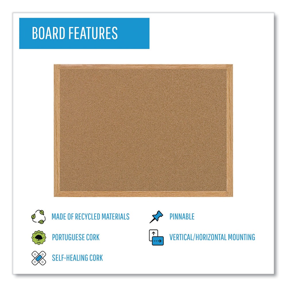 MasterVision Earth Cork Bulletin Board, 36" X 48", Oak MDF Frame