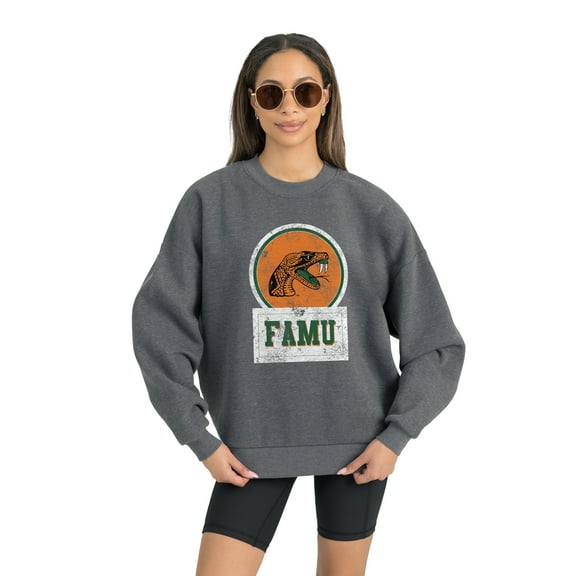 Women's Gameday Couture Florida A&M Rattlers Charcoal Oversized Drop Shoulder Fleece Drop Pullover Sweatshirt