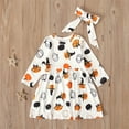 thumbnail image 2 of EnJoCho Toddler Halloween Party Dress Kid Baby Girls Halloween Long Sleeve Sweet Round Neck Pumpkin Printed Dresses with Hairband 2PCS Set Outfits, 2 of 7