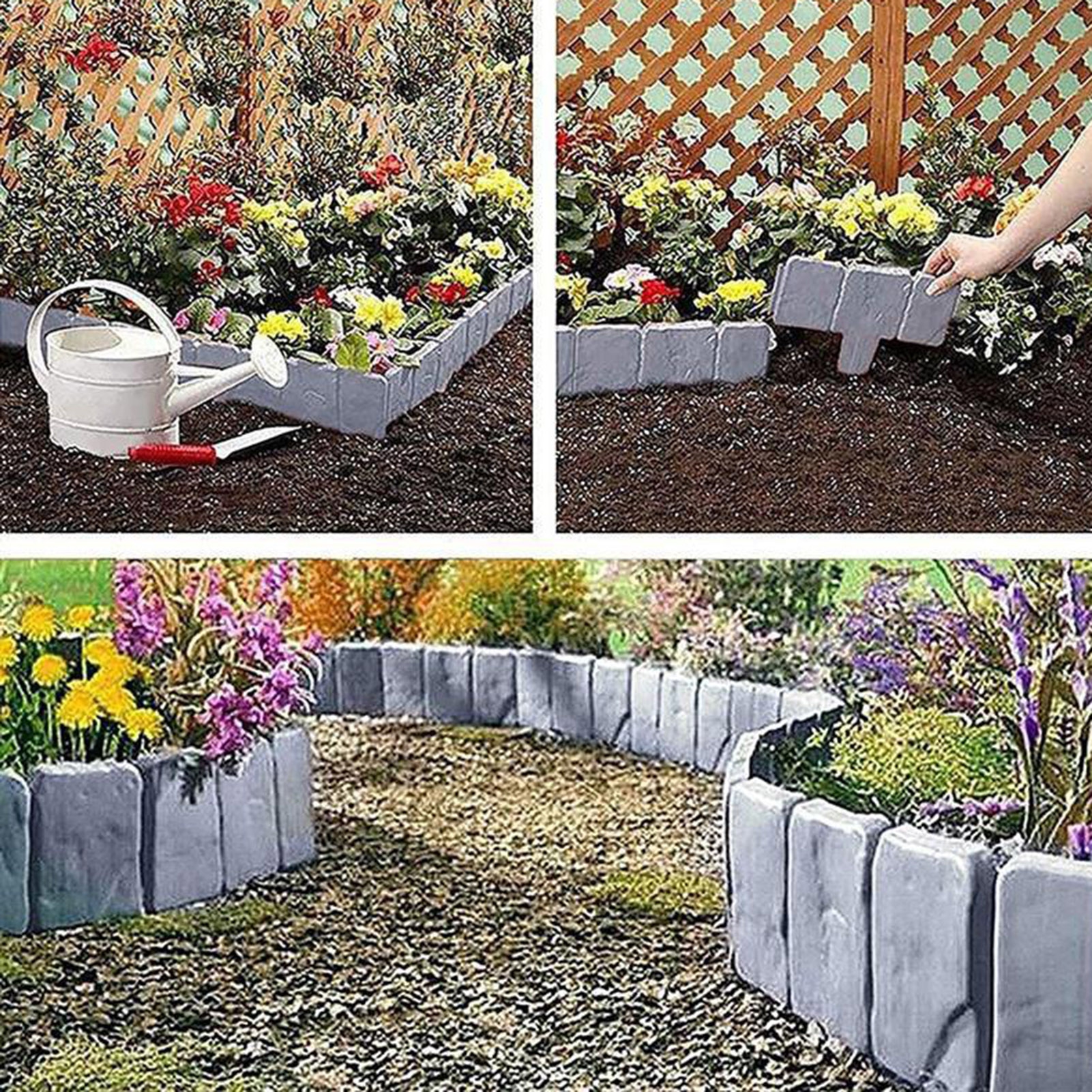 Hyasfey 20 Pcs Garden Edging Border All-weather No Dig Lawn Edging Border Flexible Interlocking Landscape Fence Border for Outdoor Yard Walkway