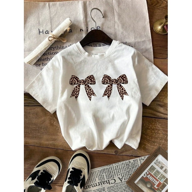 Young Girl Casual Pattern Short Sleeve T-Shirt, Suitable For Summer