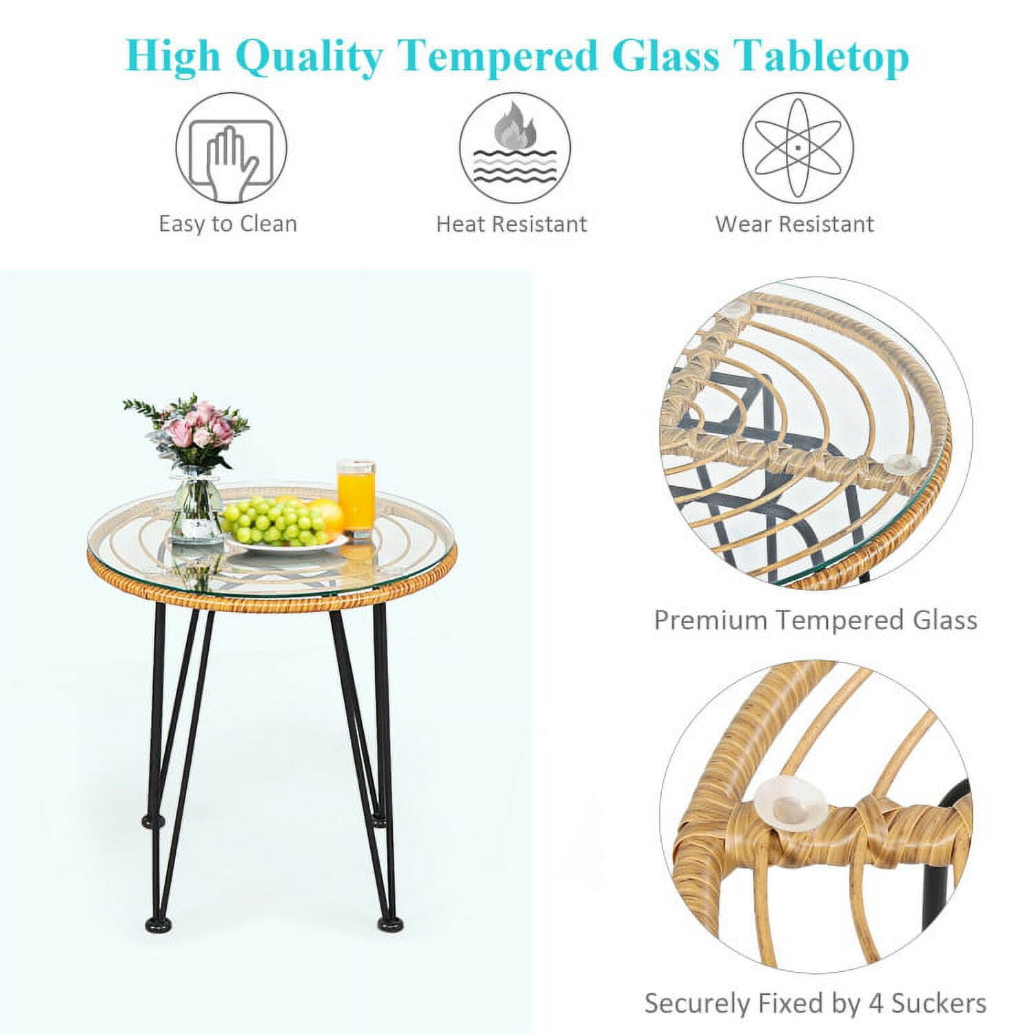 Aimee Lii 3 Pieces Rattan Furniture Set with Cushioned Chair Table, Outdoor Patio Furniture, Turquoise Aimee Lii 3 Pieces Rattan Furniture Set with Cushioned Chair Table, Outdoor Patio Furniture, Turquoise
