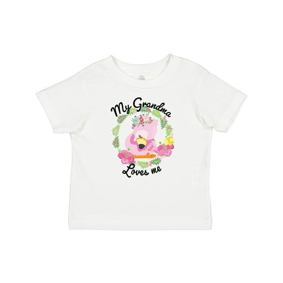 Inktastic Baby Flamingo My Grandma Loves Me with Flower Wreath Boys or Girls Baby T-Shirt