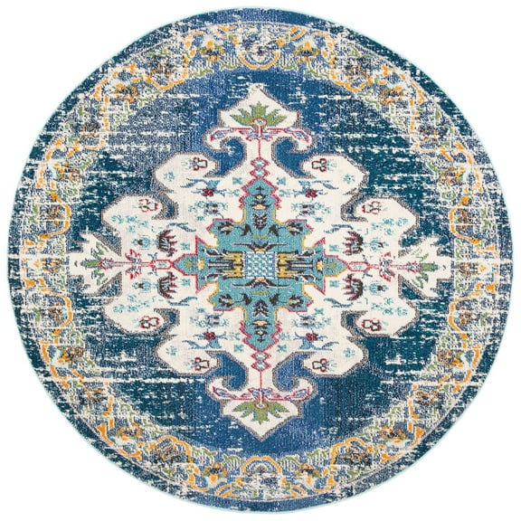 SAFAVIEH Madison Richmal Vintage Traditional Area Rug, Navy/Grey, 3' x 3' Round