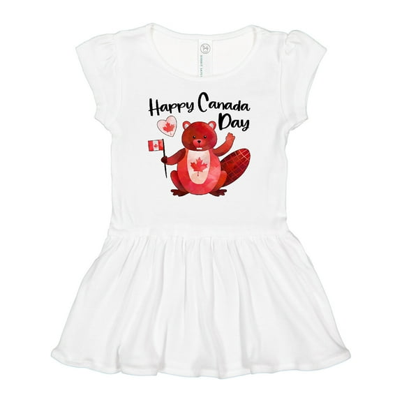 Inktastic Happy Canada Day Cute Red Beaver with Canadian Flag Girls Baby Dress