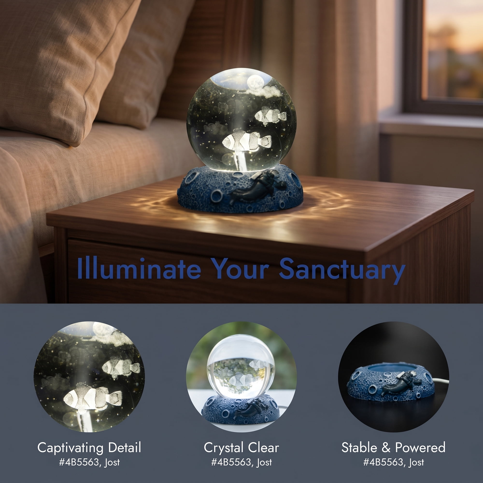 Unique Bargains Glowing Crystal Ball 3D Glass Ornament with LED Light Base Beige Style E