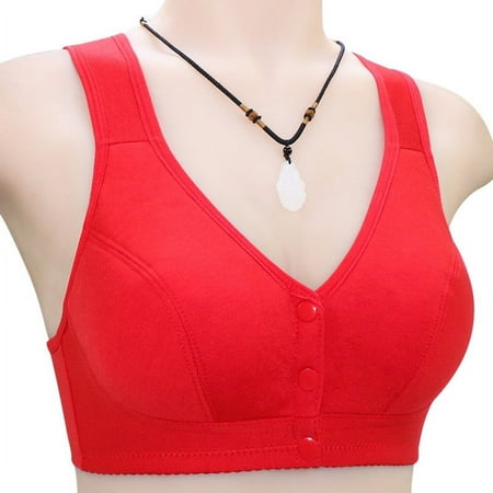 Womens Bras No Underwire Wireless Seamless Bra Ndbuld Women s Fashion Sexy Non Steel Front Buckle Style Underwear Clearance Under 10 Red 3XL