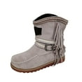thumbnail image 2 of Fesfesfes Faux-Leather Boots for Women Round Toe Flat Heel Platform Suede Flat Belt Buckle Fringed Short Women's 4.5(35), 2 of 3