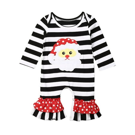 

Baby s Christmas Stripe Santa Claus Elk Print Romper Round Neck Long Sleeve Falbala Jumpsuit Daily Life