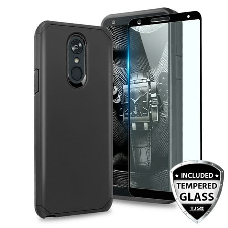 TJS Case for LG K40/LG K12 Plus/LG X4 2019, with [Full Coverage Tempered Glass Screen Protector] Dual Layer Hybrid Shockproof Drop Protection Impact Rugged Armor Case Phone Cover (Best Prepaid Coverage 2019)