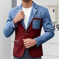 thumbnail image 7 of PBFRDSJ Men's Color Block Denim Patchwork Blazer Casual Sport Golf Coat Notched Lapel Two Button Slim Fit Blazer Jacket, 7 of 7