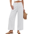 thumbnail image 2 of Womens Cotton Linen Pants Casual Button Up High Waisted Wide Leg Trousers Business Offices Trousers Straight Pants Trouser Summer Clothes White S, 2 of 7