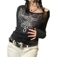 thumbnail image 1 of Xingqing, camisetas cortas con diamantes de imitación, estampado gráfico Y2K, ropa Grunge, camiseta Retro estética de hadas, camisetas bonitas Vintage Harajuku Deng Xun unisex, 1 of 2