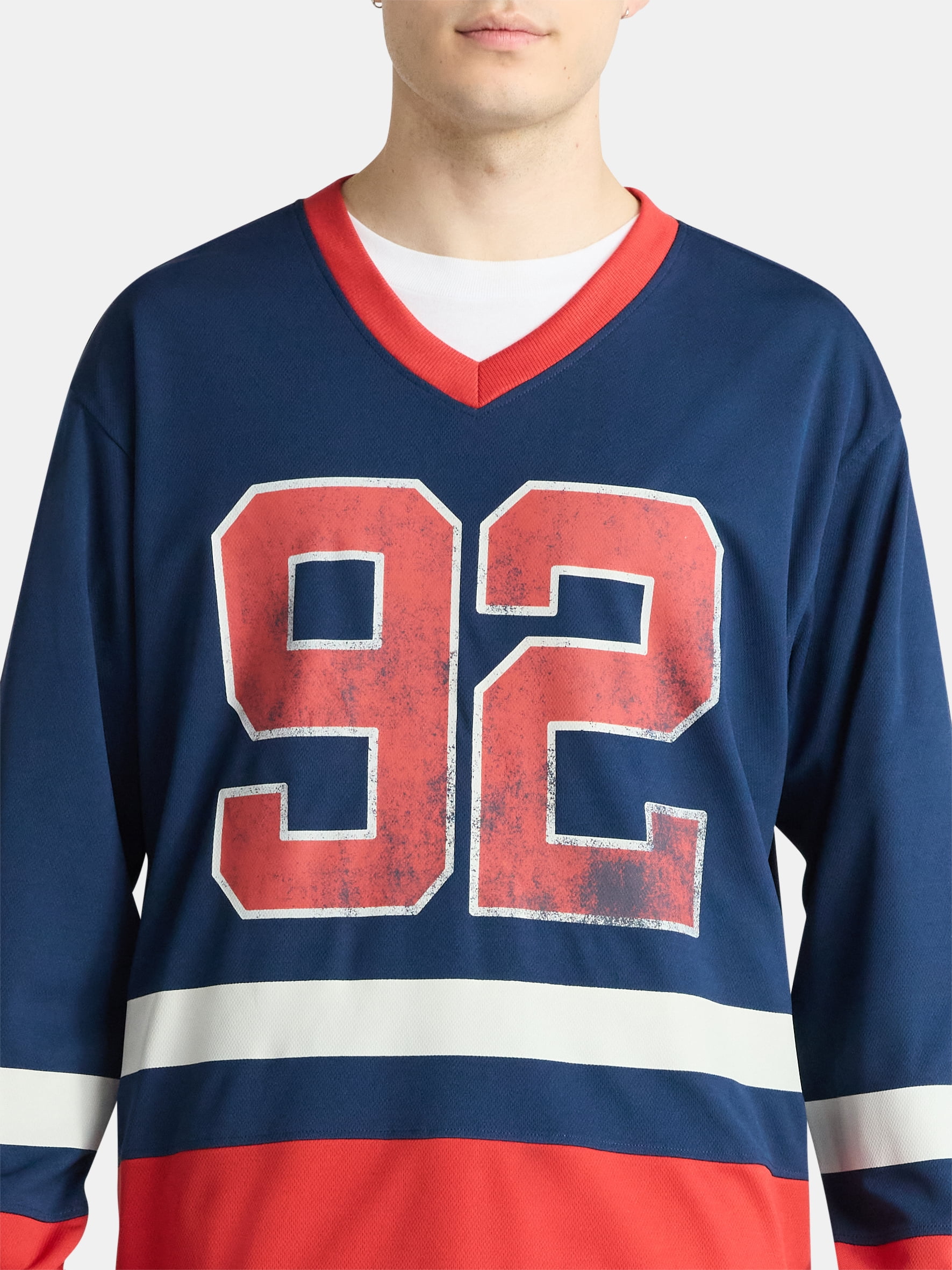 No Boundaries Hockey Jersey Style Shirt with Long Sleeves, Men's