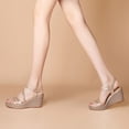 thumbnail image 2 of YDN Women Chic Platform Wedge Espadrilles High Heels Sandals Round Open Toe Ankle Strap Buckle Casual Vacation Shoes Size 14 Gold, 2 of 5