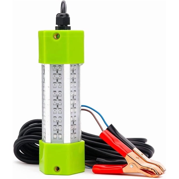 70W DC 12V IP68 Aluminio Impermeable de Alta Potencia Brillante Atrayentes de Pez para Barco Señuelo Verde Luces de Pesca Sumergibles LED Submarinas para Snook Crappie Nocturno con Clips de Batería