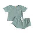 thumbnail image 1 of AMERTEER Baby Summer Set Short Sleeve Solid Color Tops Shorts Set, 1 of 6