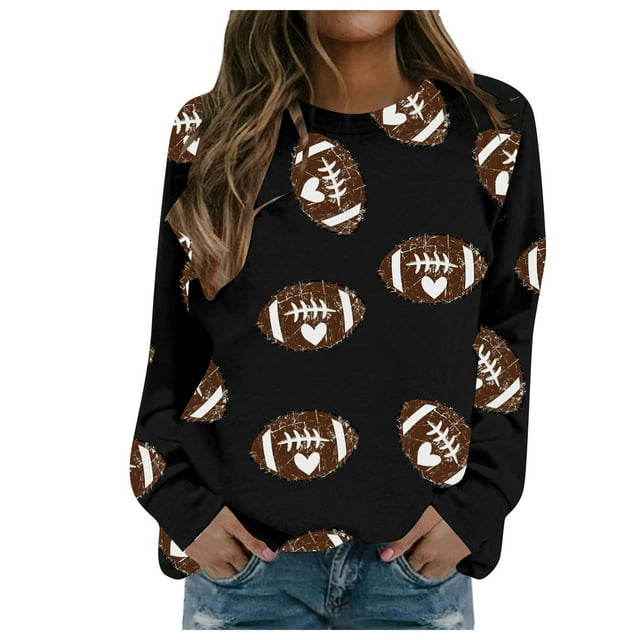 Women's Fashion Casual Crewneck Long Sleeve Pullover Rugby Printed Lightweight Sweatshirt Top