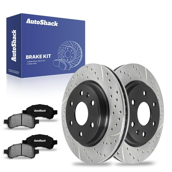 AutoShack 12.8" (325 mm) Front Vented Drilled & Slotted Brake Rotors E-Coated   Ceramic Brake Pads | Replacement for 2007-2016 GMC Acadia 2009-2017 Chevrolet Traverse | 6-PC Brake Kit | ShadowGuard
