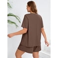 thumbnail image 6 of SHOWMALL Women's Plus Pajama Sets 2 Pieces Short Sleeve Top and Shorts Sleepwear Scoop Neck Pjs Pastel Brown 3X Soft Lounge Set with Pockets, 6 of 6