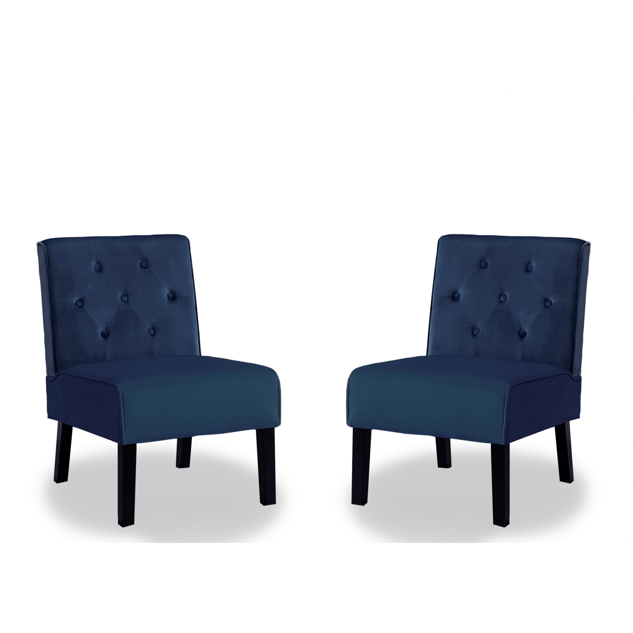 GDF Studio 21" Modern Accent Chairs Set of 2 with Button Tufted Velvet Upholstery, Tapered Wood Legs, Dark Blue