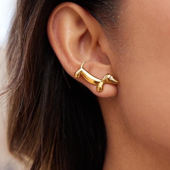 Sunyuer 18K Gold Plated Stainless Steel Dachshund-Shaped Stud Earrings - Cute & Trendy Statement Jewelry for Women