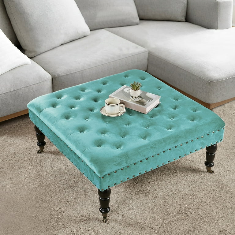 Home Soft Things Supersoft Tufted Coffee Table Ottoman 33 x 33 x 18 Agate Green