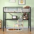 thumbnail image 3 of Leuco Metal Loft Bed with Desk, Power Outlet, and LED Lighting, Features Safety Guardrail and Ladder, No Box Spring Needed, Space-Saving, Black, 3 of 9