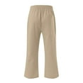thumbnail image 5 of Women Casual Capris Straight Leg Drawstring Elastic Waist Linen Pants with Pockets, 5 of 5