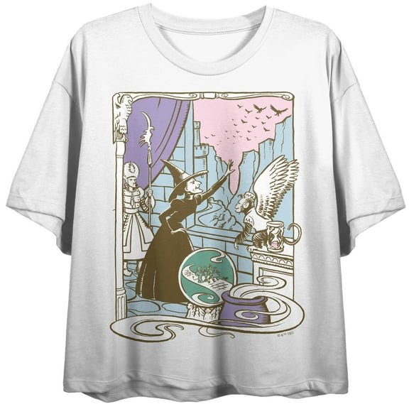 Wizard of Oz Wicked Witch and Flying Monkeys Women's White Crop Tee-XXL