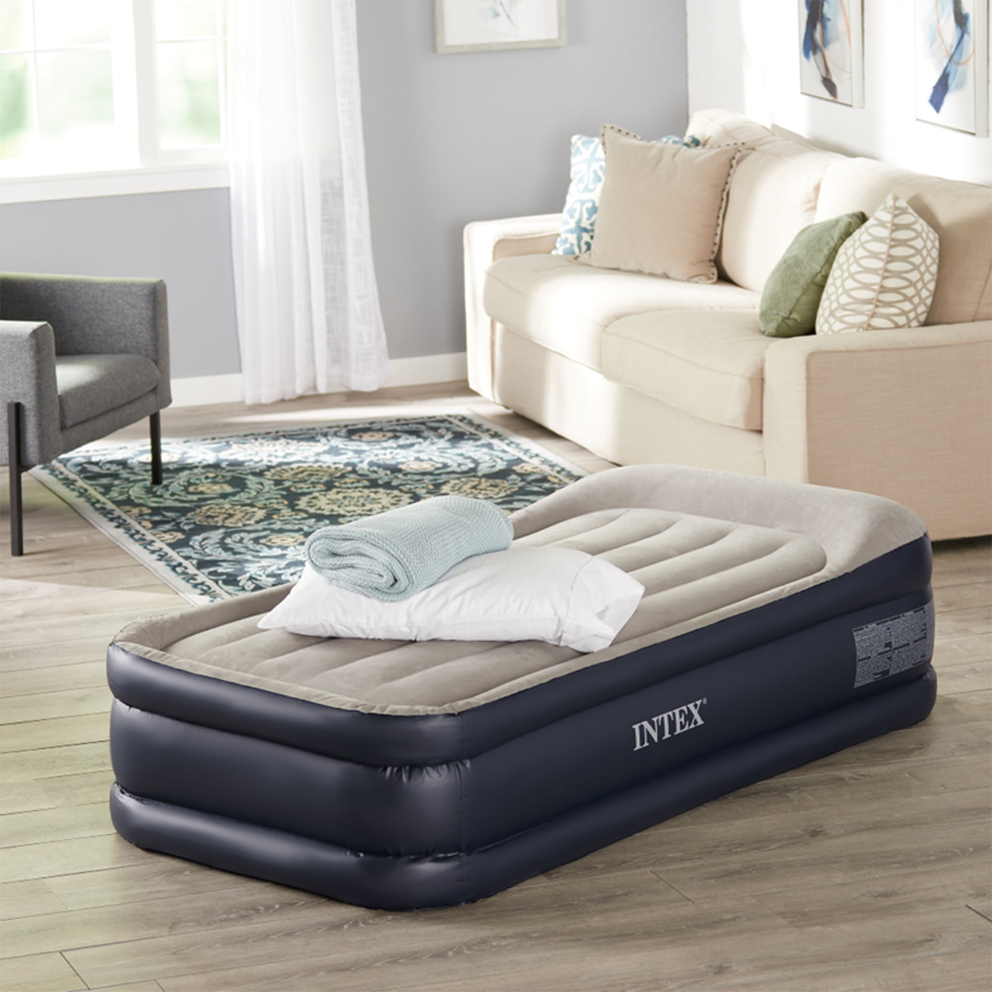 Twin Intex Dura Beam Standard Deluxe Pillow Rest Raised Airbed w/ Built in Pump 