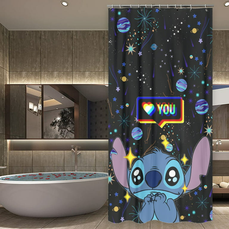 Lilo & Stitch Shower Curtain Polyester Fabric Thickened Bathroom Decor Set  Accessories Waterproof Shower Curtains Fabric Machine Washable with Hooks 
