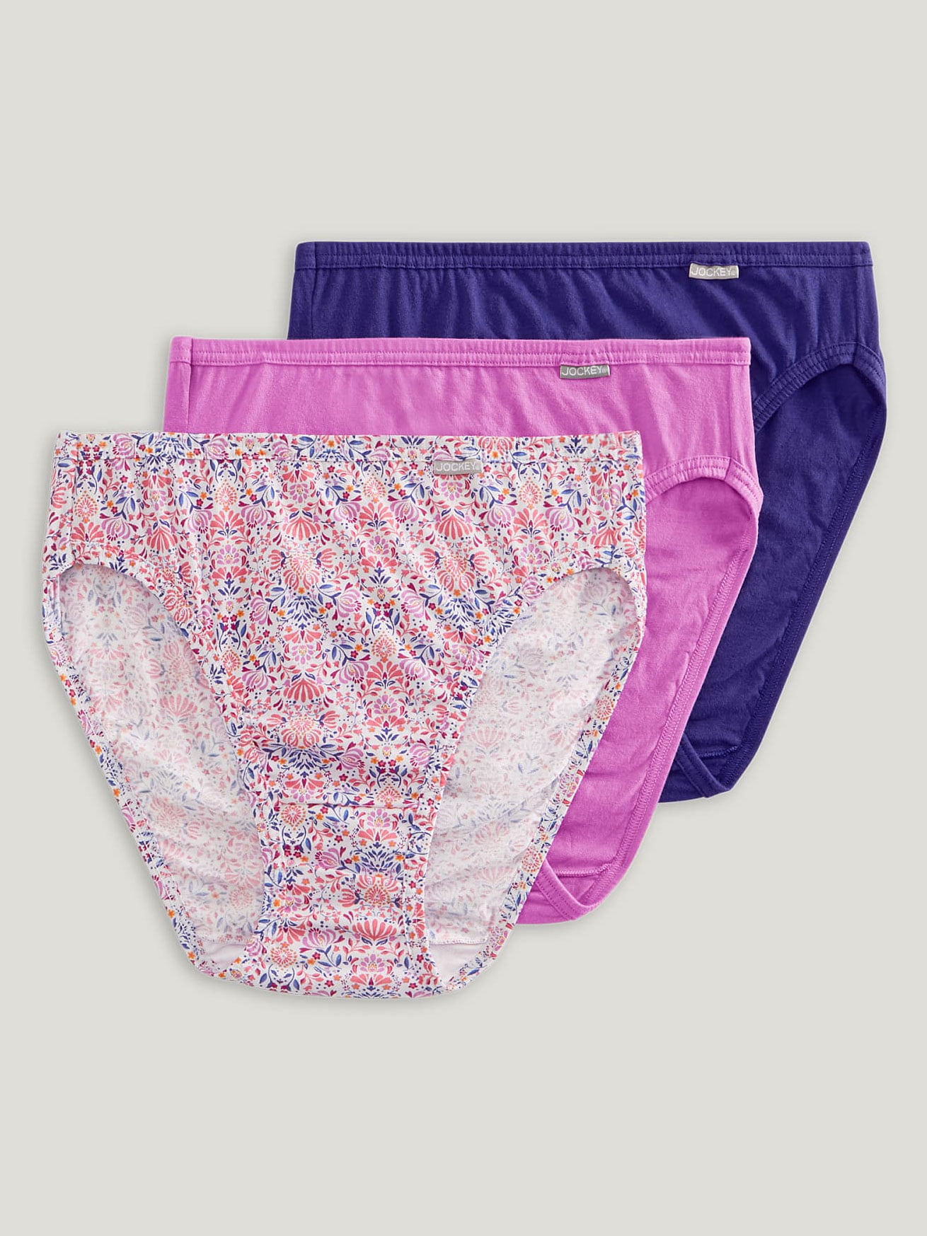 Details about   New 3 pack JOCKEY covered waistband 100% cotton FRENCH CUT LILAC PURPLE geo 