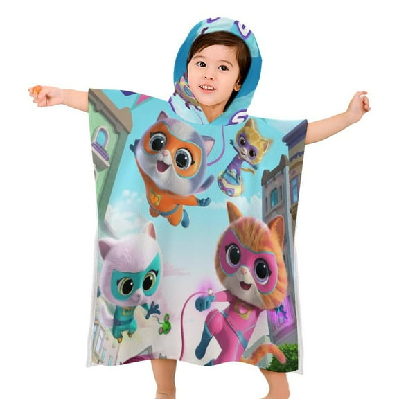 Super Kitties Kids Beach Towels with Hood Soft Quick Dry Absorbent Hooded Towels Bath Robe for Swim Pool Bath Poncho Towels