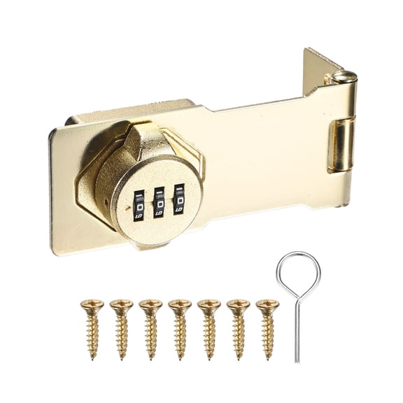 Uxcell Keyless Combination Lock 4.3" Zinc Alloy Mechanical Password Twist Knob Hasp Locks Latch 90/180 Degree Barn Door Lock  Gold
