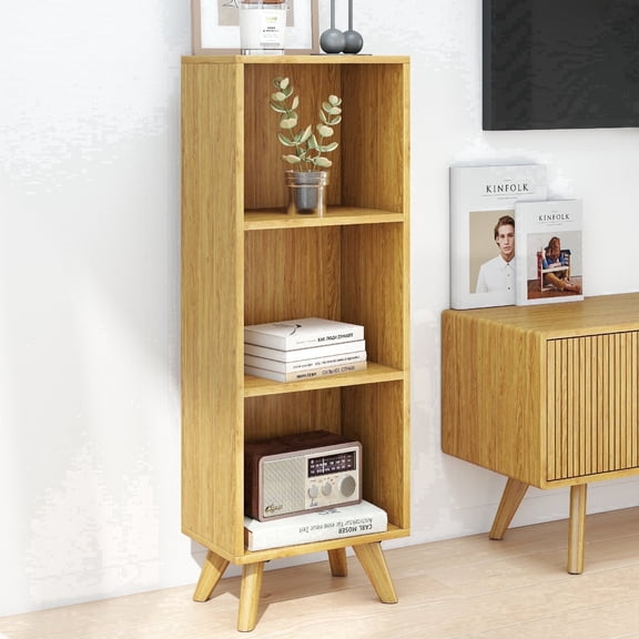 Manxile Cube Bookshelf Organizer,3 Cube Vertical Storage Organizer, Narrow Bookshelf Natural Texture