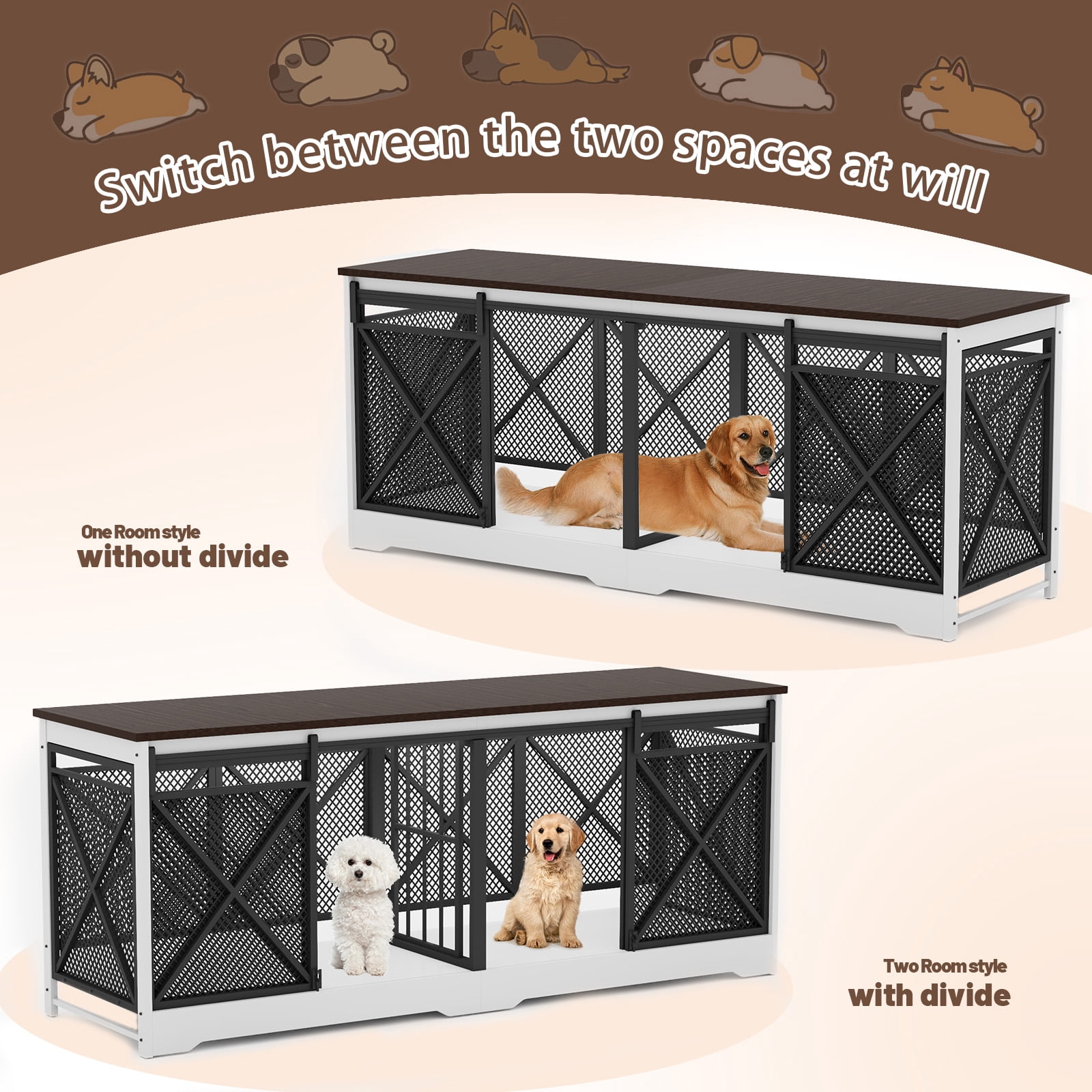 Bel Ark Dog Crate Furniture Adjustable 78" Wooden Furniture Style Pet Crate for Dogs with User Manual