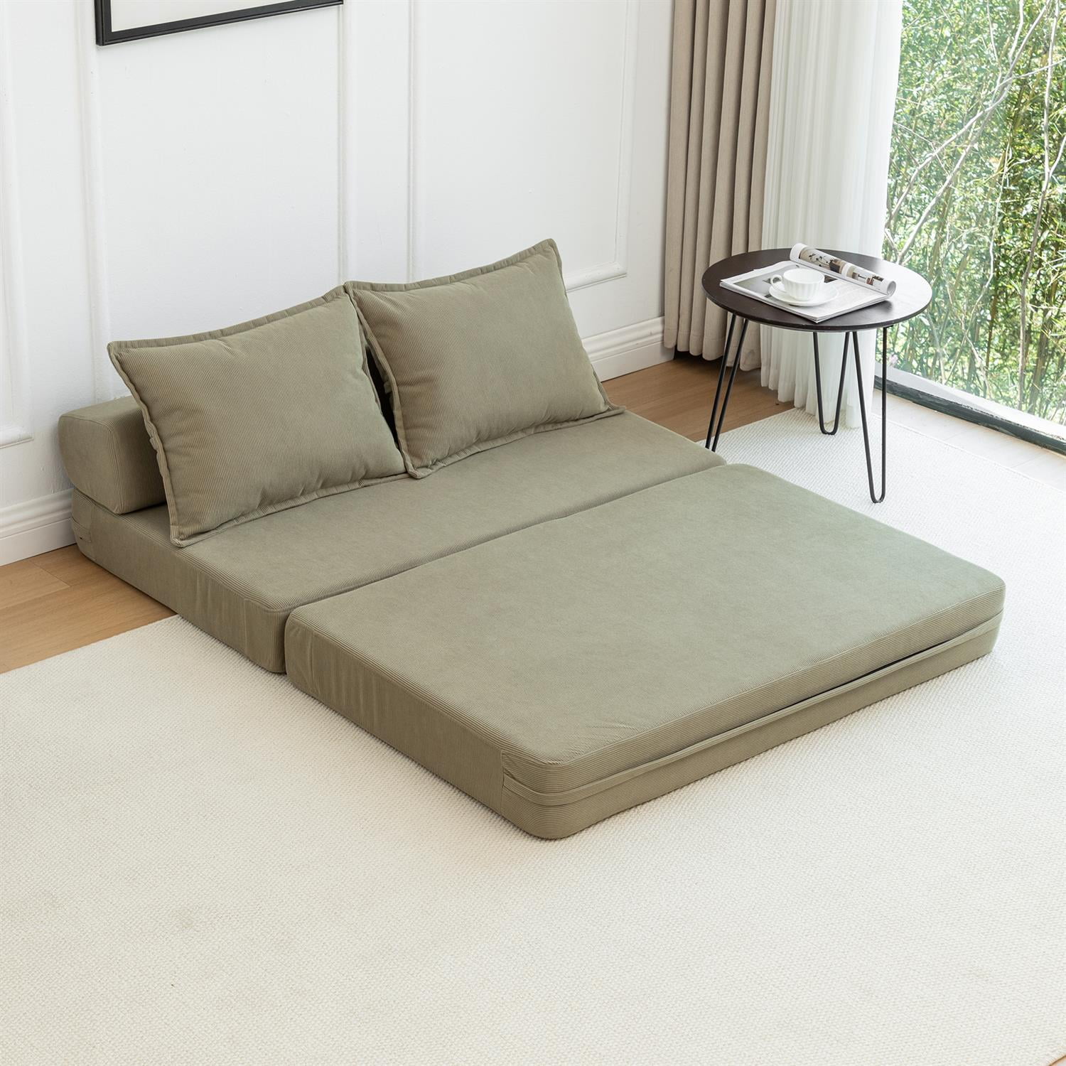 Demi Bonn 47" Twin Size Foldable Sofa Bed Sleeper Lounge Chair with Pillow, Convertible Floor Mattress Couch with Adjustable Backrest for Living Room, Dorm, Green