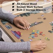 27 Inch High Tall 1500 Piece Puzzle Table with Legs, Large Wood Folding Jigsaw Puzzle Board with 5 Drawers for Adults, Game Table for Hobby Room Home Office, Natural