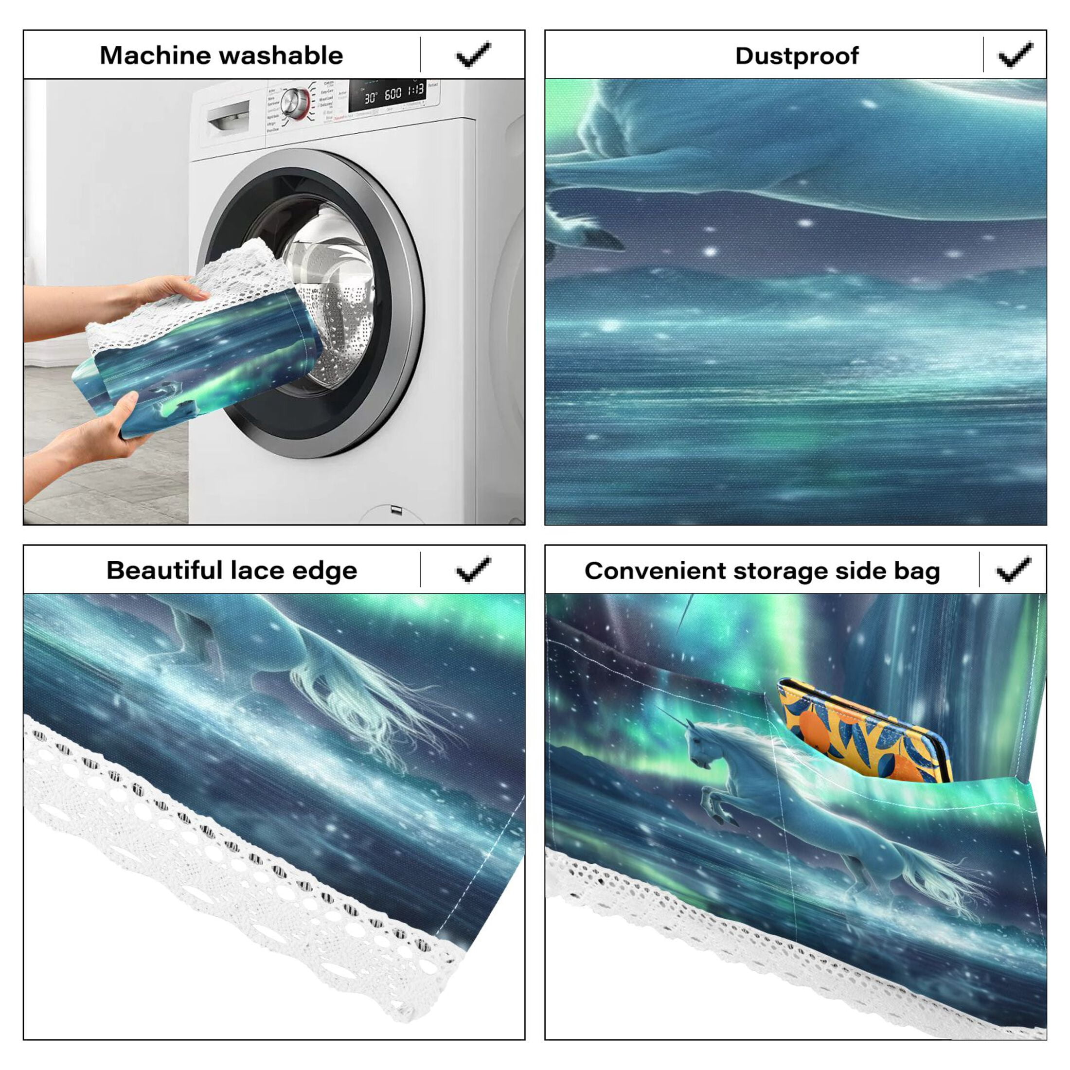 WOBOGO Aurora White Horse Pattern Washing Machine Cloth Dryer Refrigerator Top Cover Protective Non-Slip Mat For Kitchen Laundry