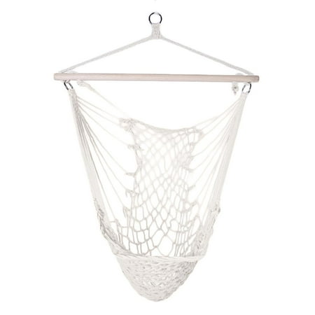White Hanging Chair Ktaxon Hammock Cotton Swing Camping Hanging Rope Chair Wooden Beige White for Outdoor Patio ()