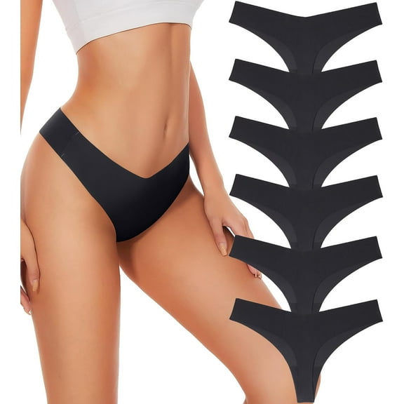 SMZ Seamless Thongs For Women V-waisted No Show Thong Seamless Panties Breathable Comfortable Underwear Womens 6-Pack