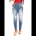 thumbnail image 2 of Pantalones Vaqueros Boyfriend de Tiro Medio Rotos para Mujer, Holgados, Elásticos y Desgastados Azul L, 2 of 6