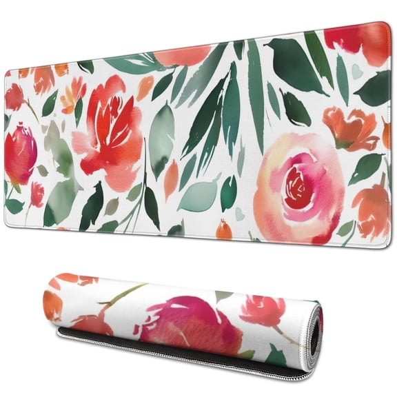 Long Mouse Pads for Desk,Pioneer Flower Floral Print Pattern Desk Mats on Top Of Desks, Desk Mouse Pad Extra Large with 3mm Non-Slip Base and Stitched Edge for Gaming,Office,Work,Home 31.5"x11.8"