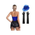 thumbnail image 2 of Loodgao Womens Jazz Latin Dance Outfit Halter Sequins Fringe Jumpsuit Tassel Leotard with Gloves Hat Blue L, 2 of 7