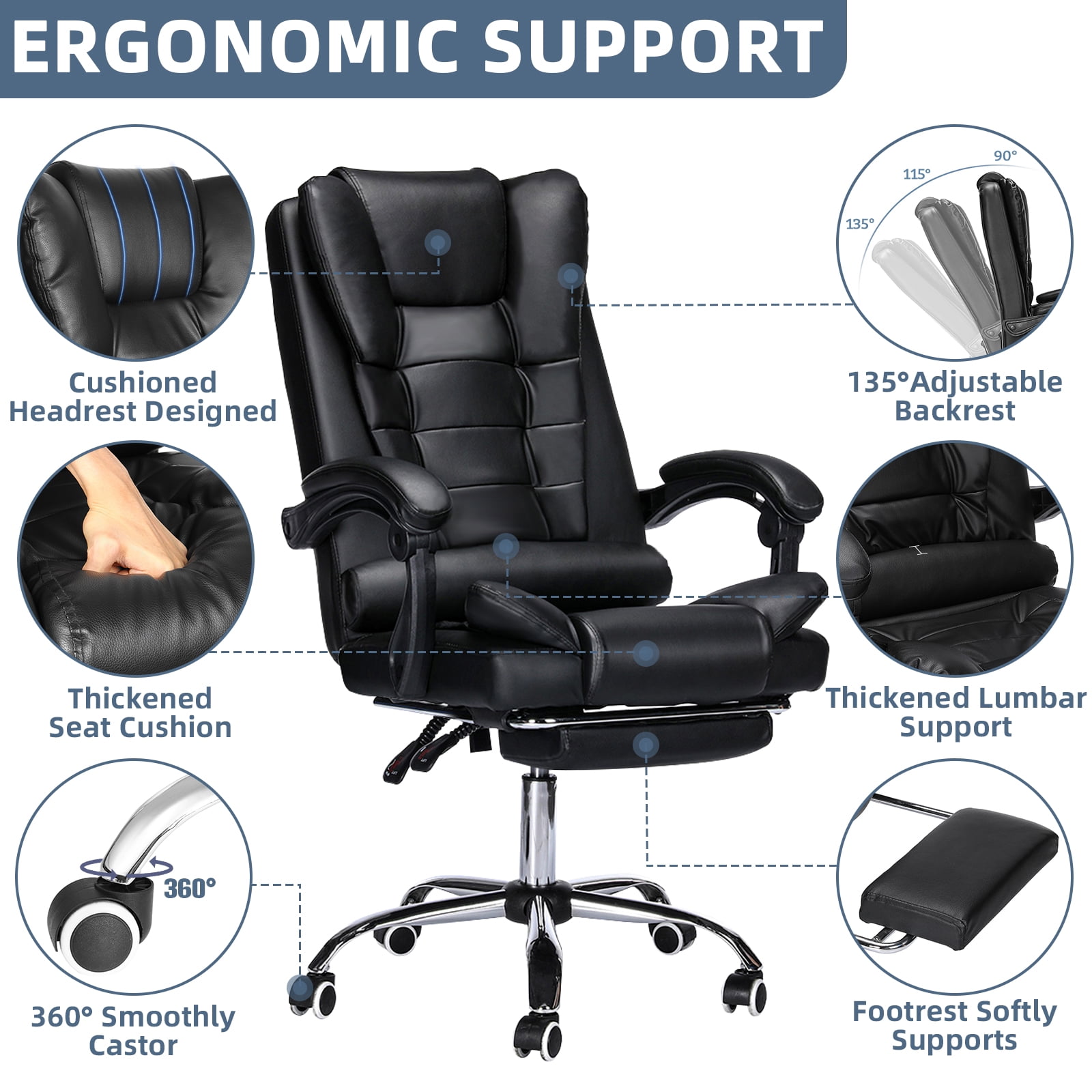 Hoffree Ergonomic Mesh Office Chair High Back Executive Desk Chair with  Adjustable Lumbar Support Flip-up Armrests & Rotatable Headrest Swivel  Reclining Computer Chair w/Rolling Casters, Black/White 