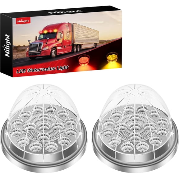 Nilight Watermelon Light 17 LED Dual Color 2PCS Stainless Steel Bezel Red to Amber Side Turn Signal Lights 4 Plug IP68 Waterproof for Trailer Truck Pickup Camper RV ATV UTV Boat