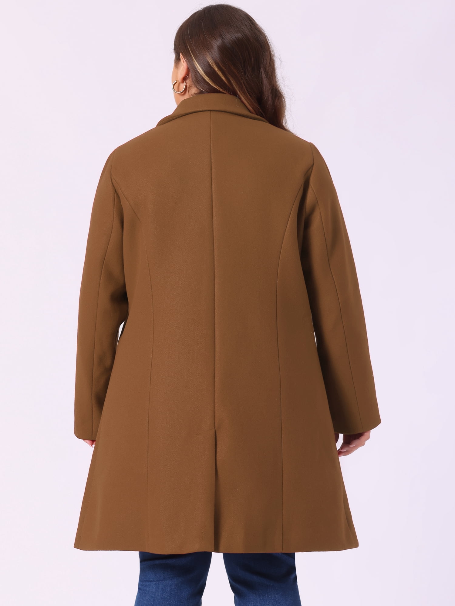 DARING DIVA Women's Plus Size Notched Lapel Single Breasted Trench Coat 1X Dark Brown